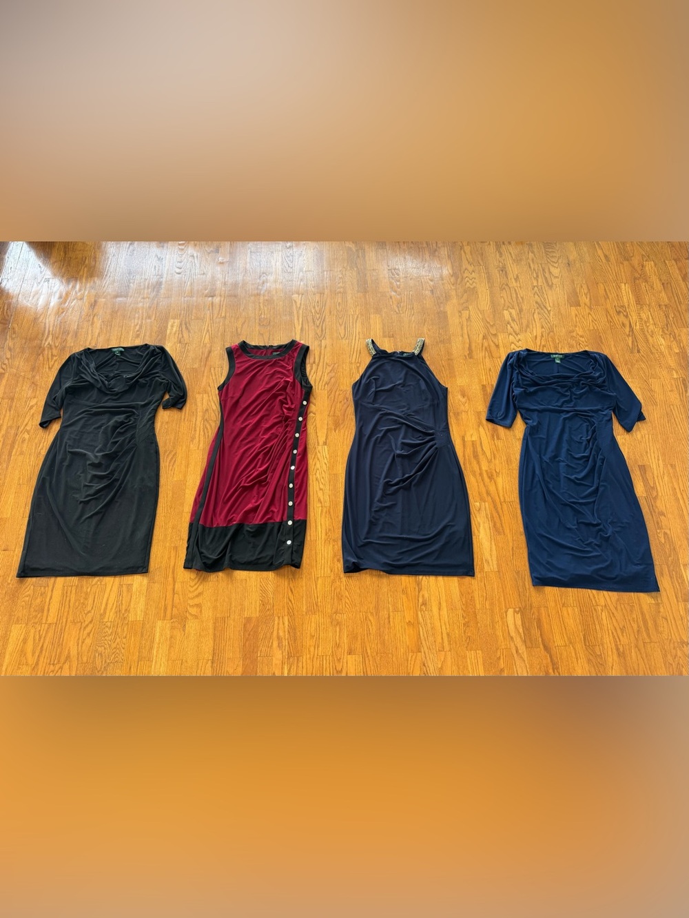 Set of 4 Ralph Lauren Dresses: 1 Black, 1 Marroon, Navy & 2 Navy